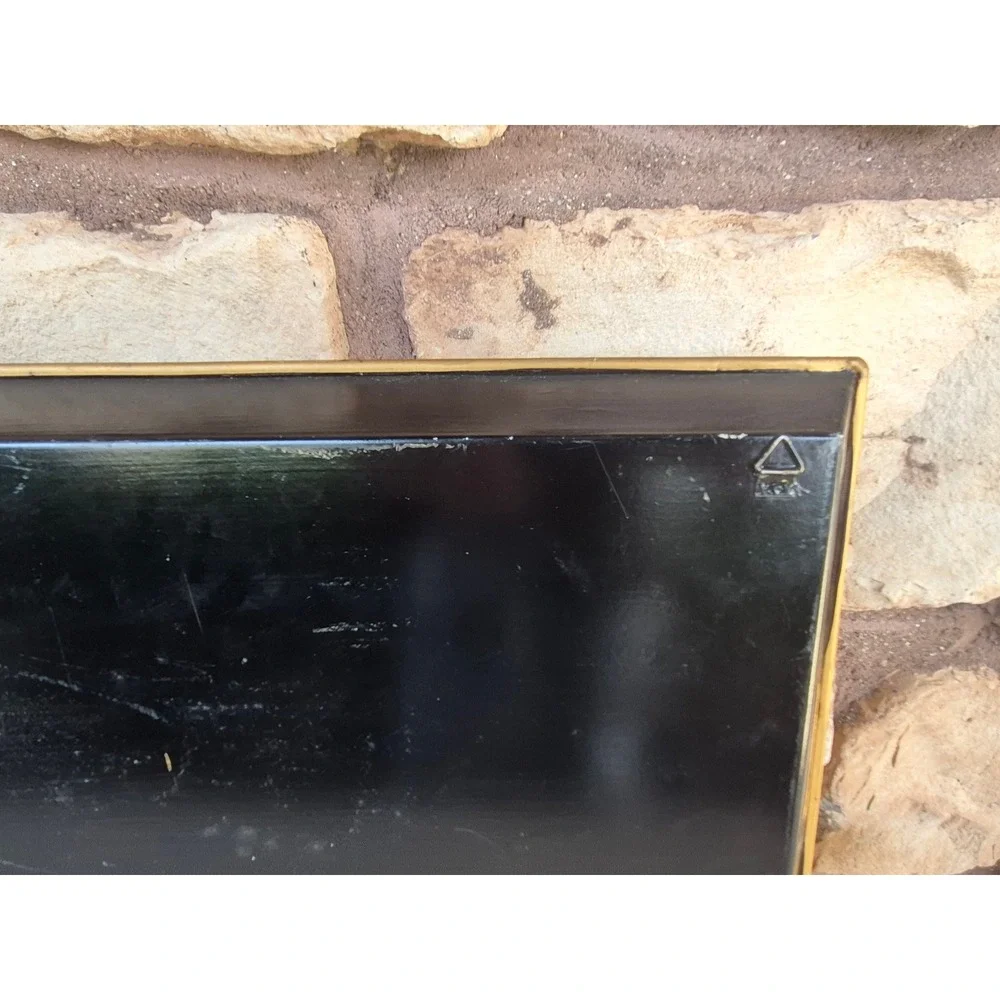Vintage Metal Serving Tray Brussels Cityscape Black Gold Crackle Wall Decor